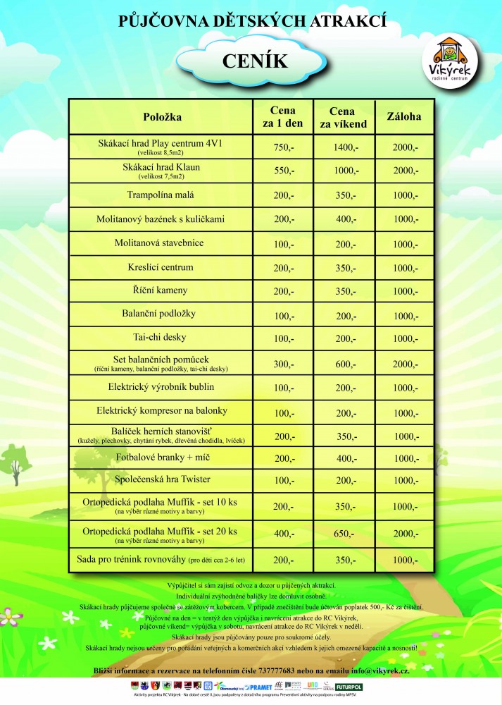 Ceník půjčovny dětských atrakcí